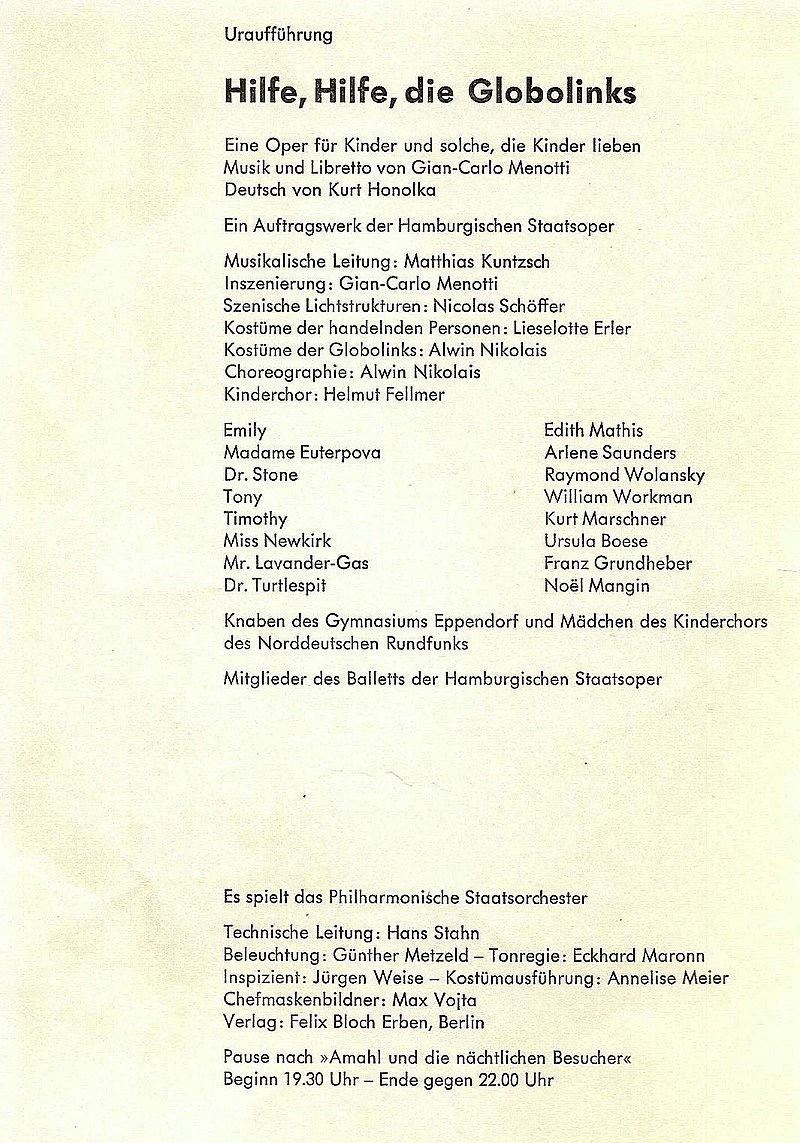 Besetzungszettel Uraufführung Globolimks